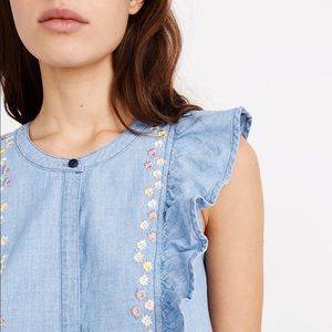 🌸Madewell Denim Embroidered Ruffle Blouse NWOT 🌸